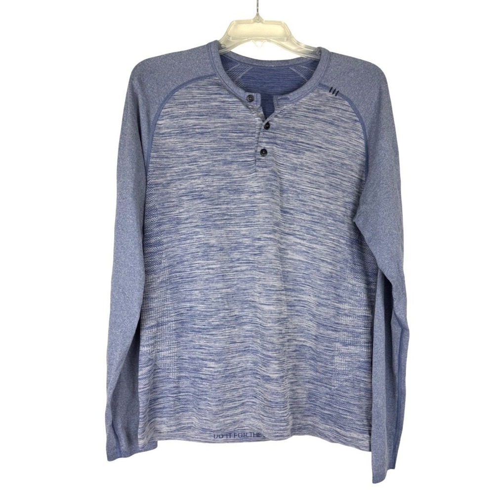 Lululemon Metal Vent Tech Henley Shirt Mens Medium Light Blue Long Sleeve Active